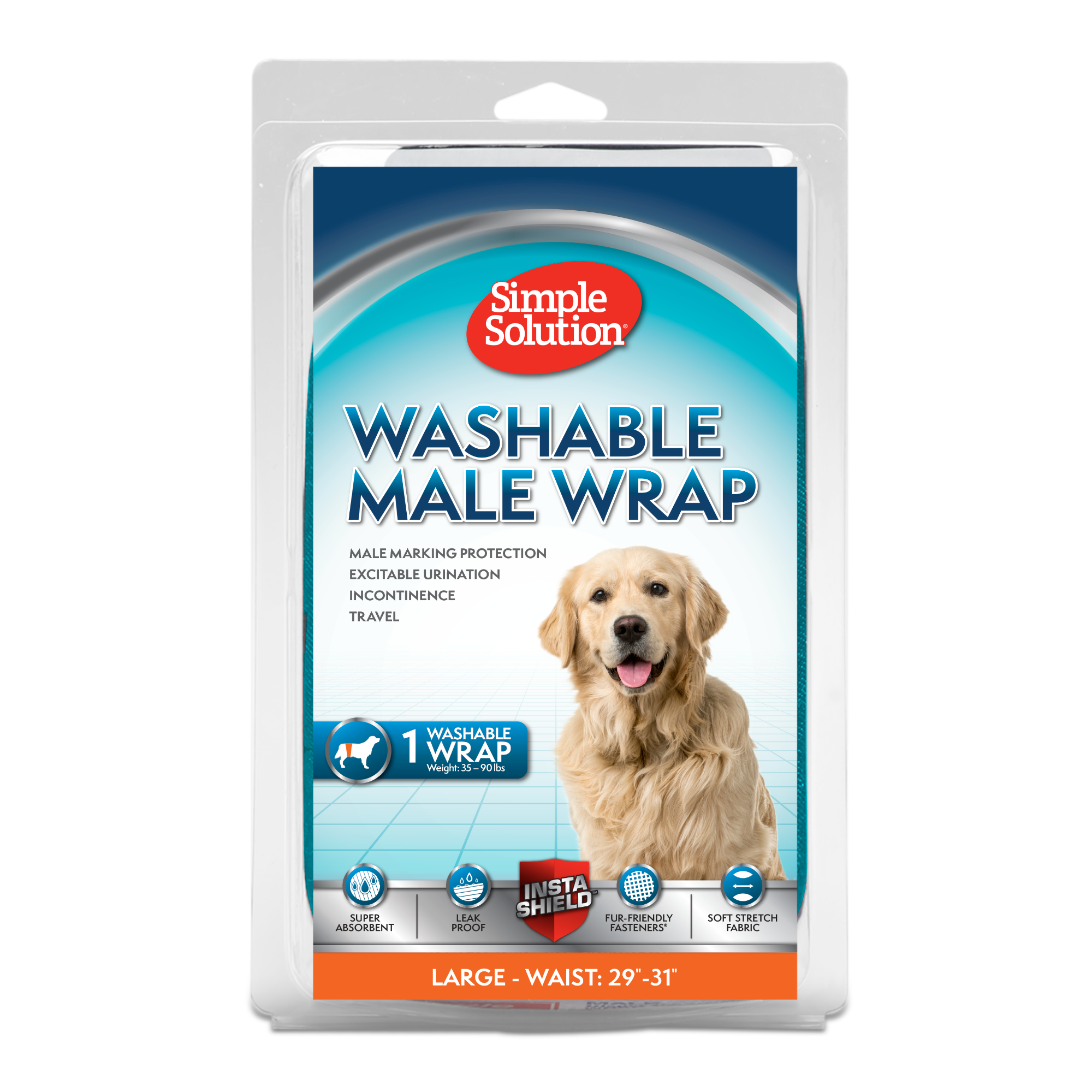 Washable Male Wrap For Dogs, Large Size 21-30" Waist, 35-90 Lbs