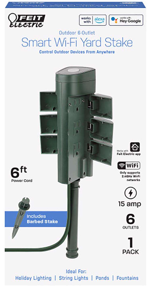 Electric Outdoor 6 Ft. Green Smart Outlet Stake With Wifi And 6 Outlets
