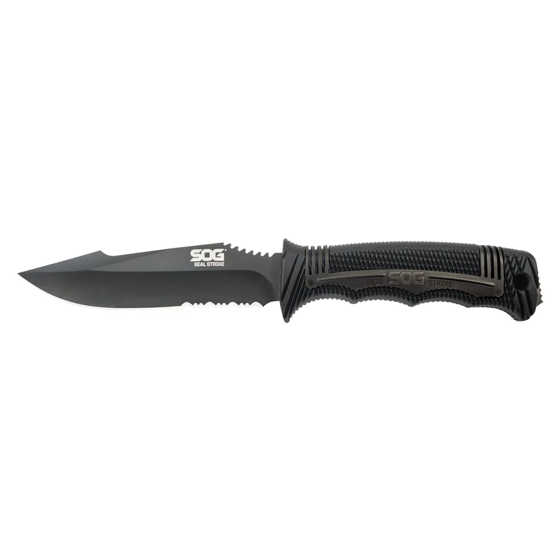 Sog Seal Strike Fixed Blade Knife With Deluxe Sheath, 9.6 In. Aus-8 Steel, Black Tini