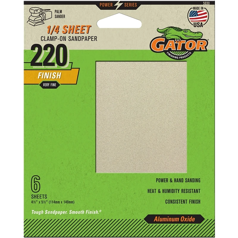 220 Grit Aluminum Oxide 1/4 Sheet Sandpaper, 6-pack, Model 5030