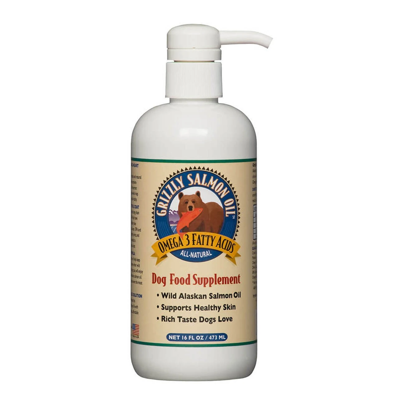 Liquid Wild Alaskan Salmon Oil For Dogs 16 Ounce Pump Dispenser
