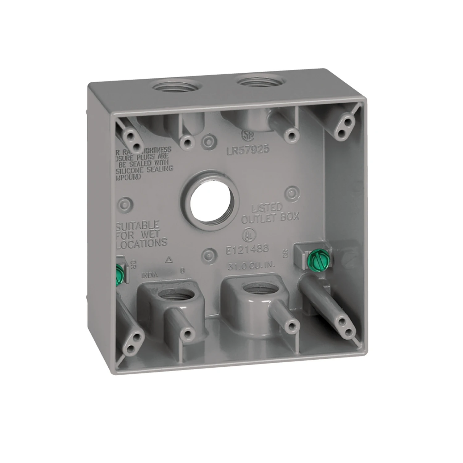 31 Cu In Square Metallic 2 Gang Outlet Box Gray 14351-5