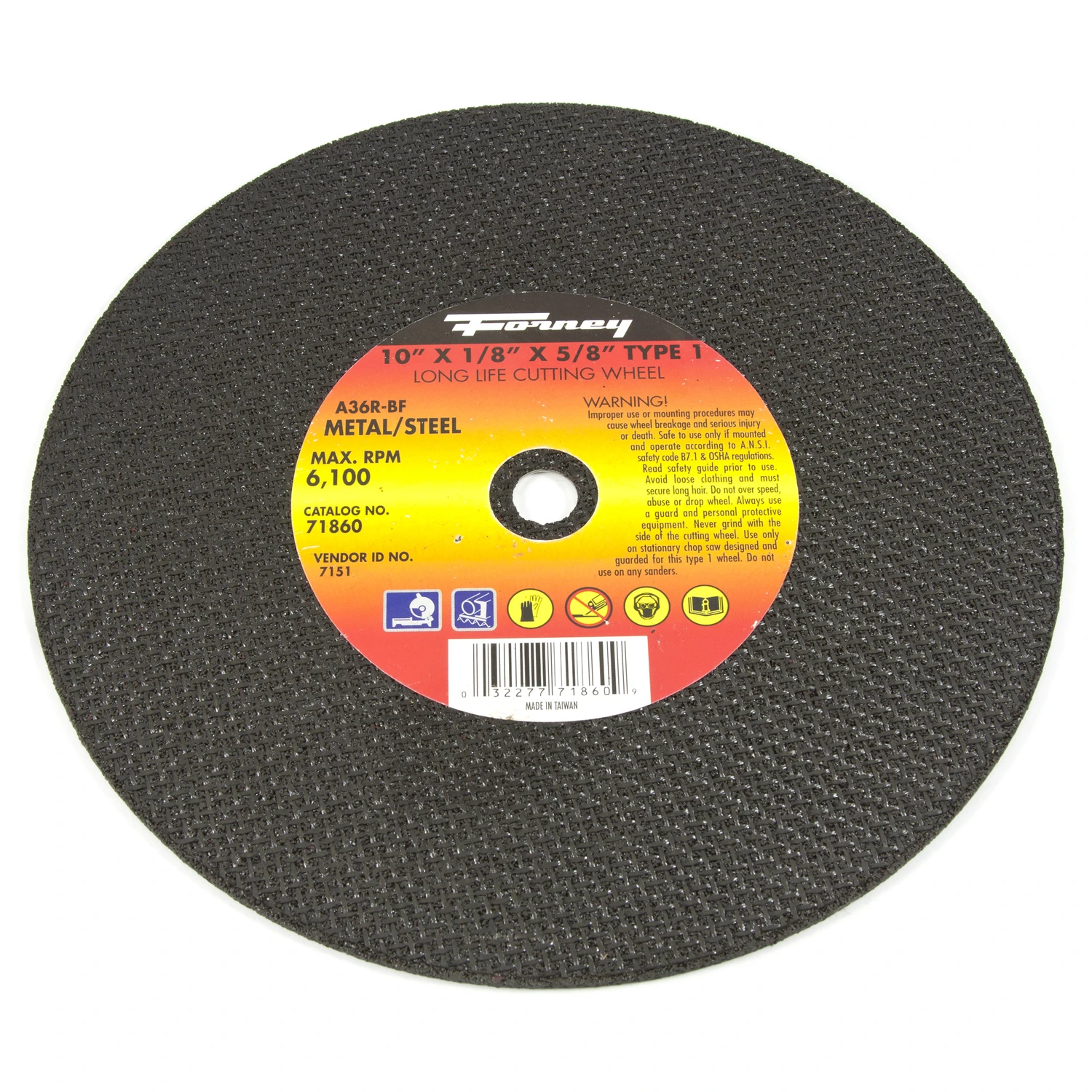 10 In. Aluminum Oxide Metal Cutting Wheel 5/8 In. Arbor A36r-bf