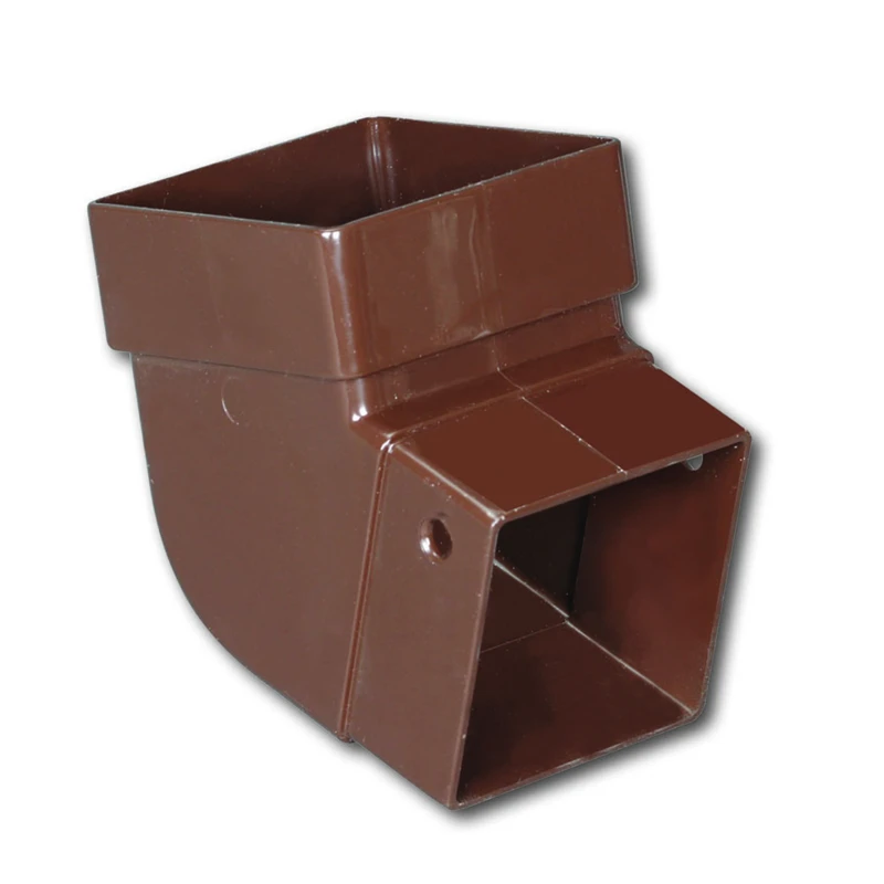 Gutter Elbow, Contemporary, Square, Vinyl, Brown, 2-In.