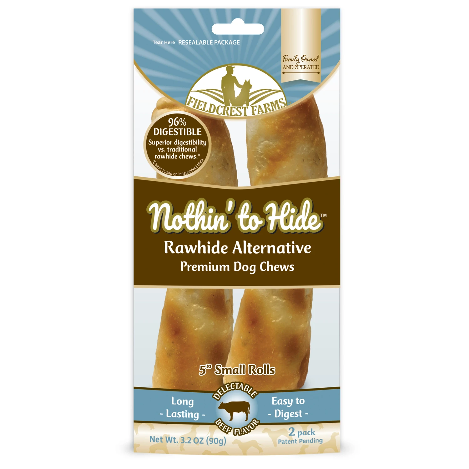 Nothin' to Hide Dog Chew Treat Rolls, Beef Flavor, Small 5 In., 2-Pk.