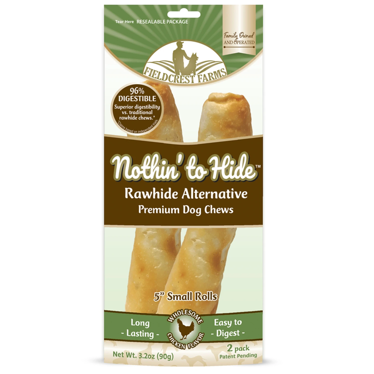 Nothin' to Hide Dog Chew Treat Rolls, Chicken Flavor, Small 5 In., 2-Pk.