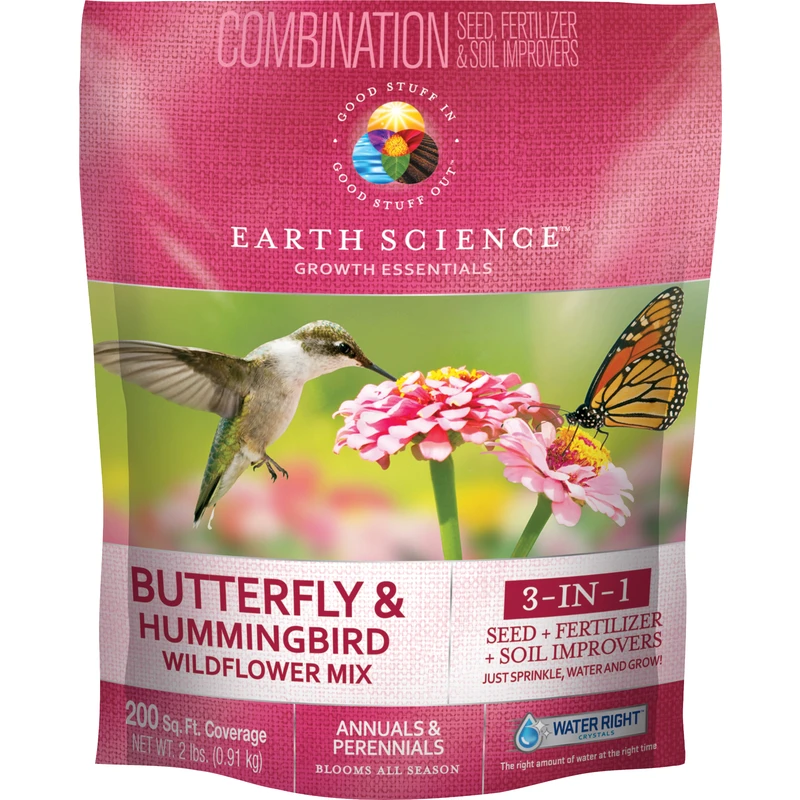 Growth Essentials Butterfly & Hummingbird Wildflower Mix, Covers 200 Sq. Ft., 2 Lbs.