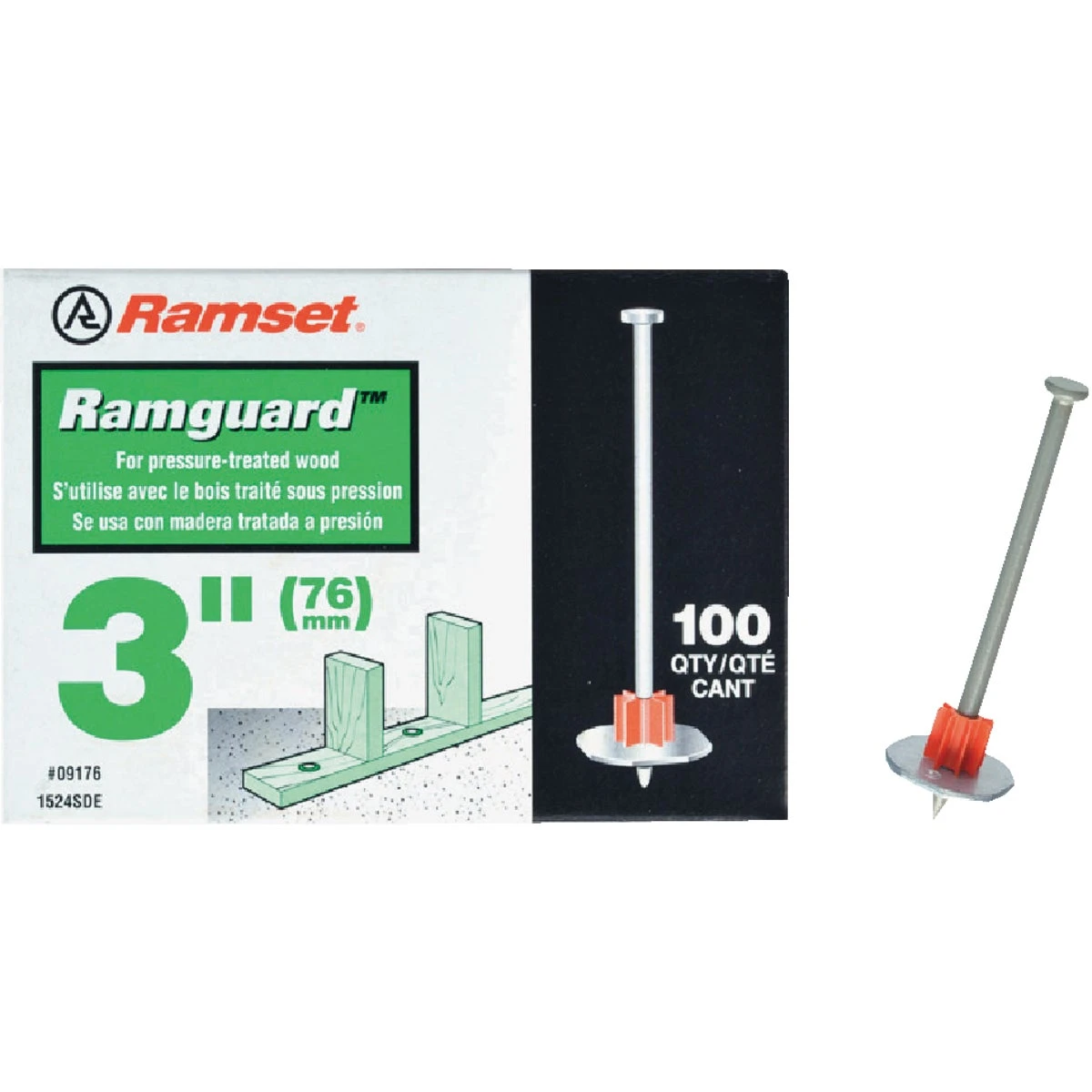 Ramguard Drive Pin With Washer, .300 x 3 In., 100-Pk.