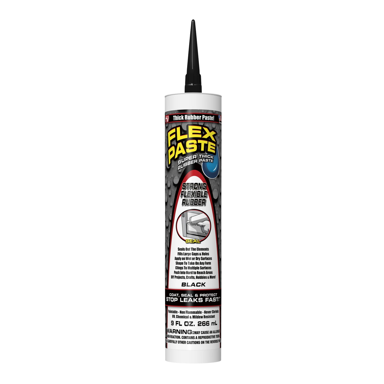 FLEX PASTE Super Thick Waterproof Rubberized Paste, Black, 9-oz. Cartridge