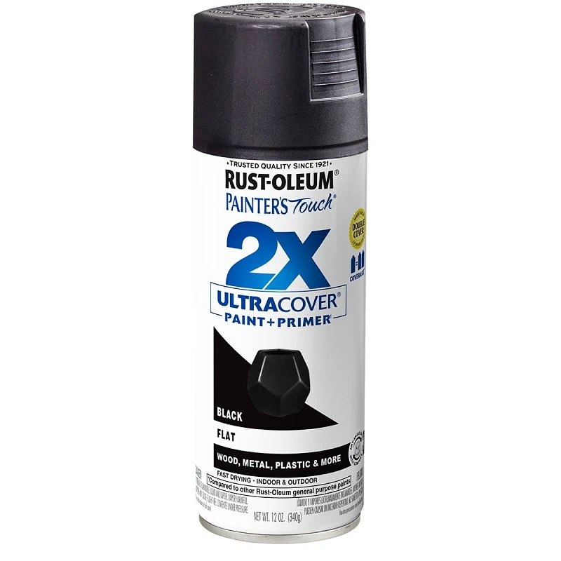 Rust-Oleum Painter's Touch 2X Ultra Cover Flat Black Paint+Primer Spray Paint 12 oz