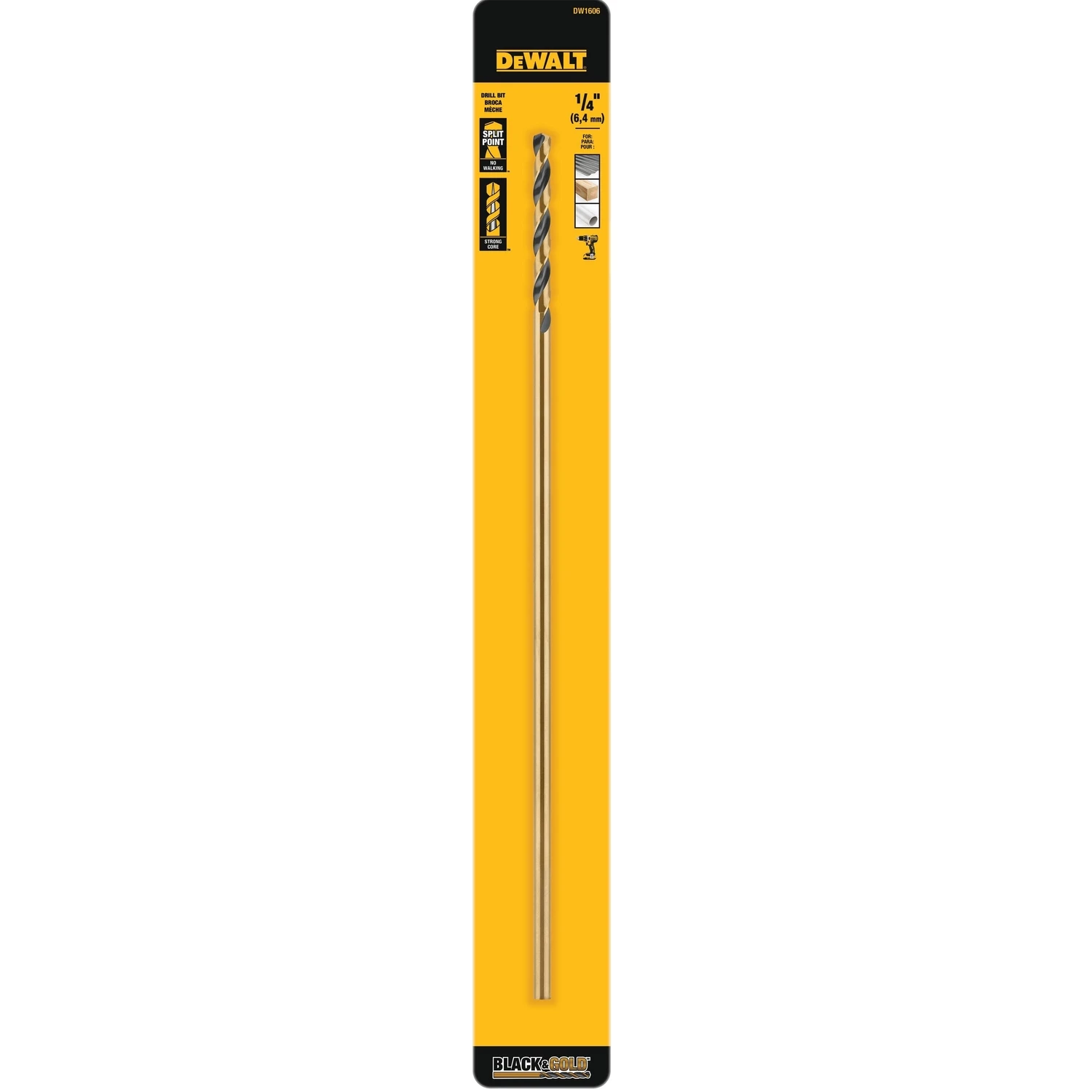 1/4 In. X 12 In. Black & Gold High Speed Steel Drill Bit Dw1606