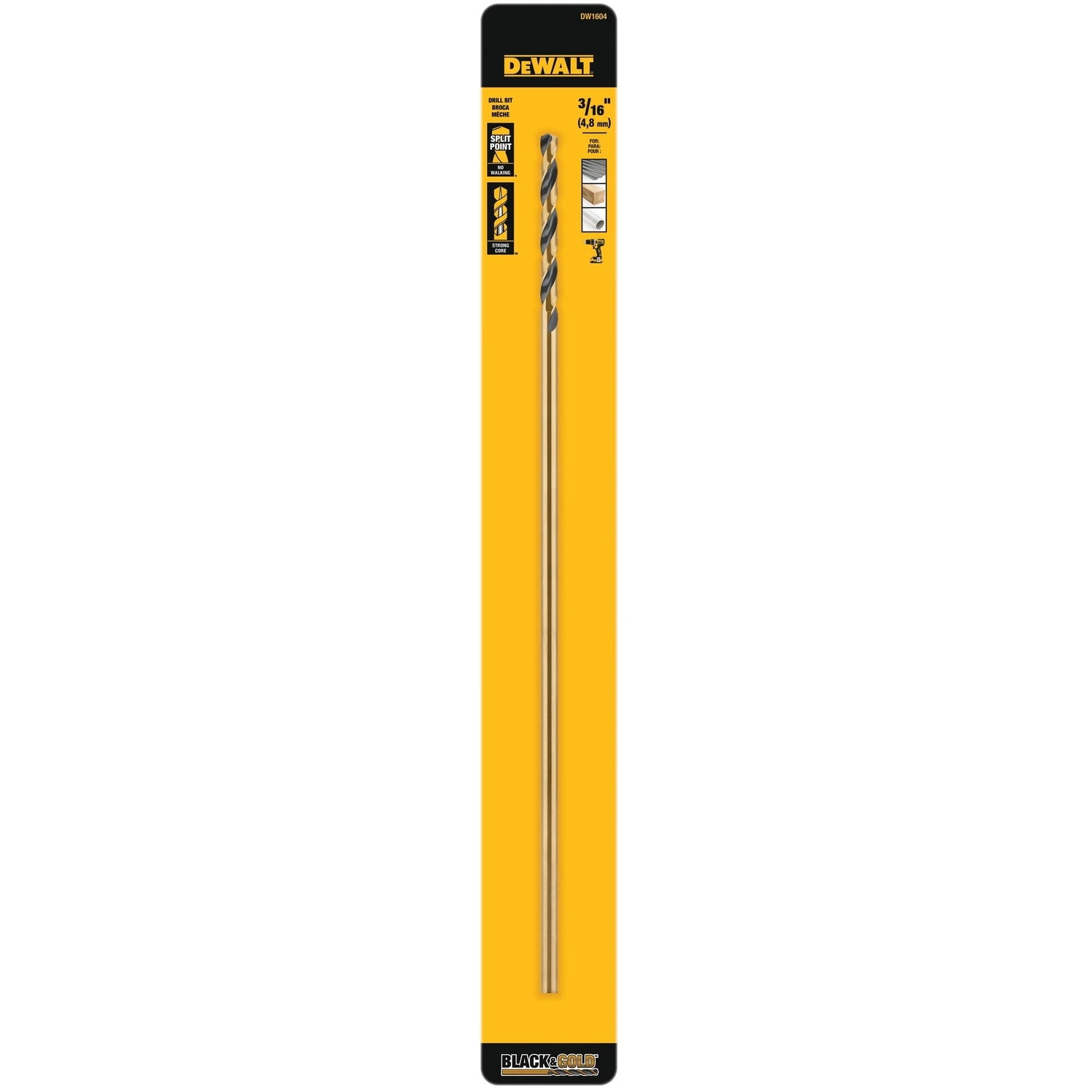 3/16 In. X 12 In. Black & Gold High Speed Steel Drill Bit