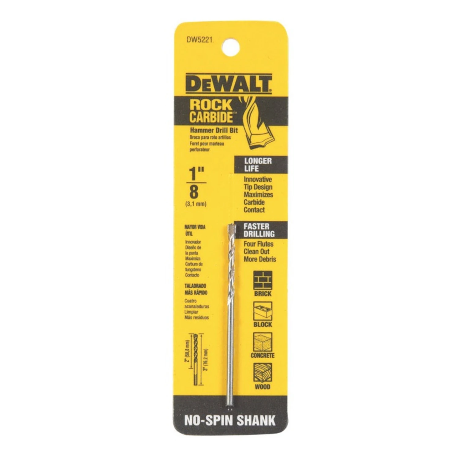 Percussion Drill Bit, 1/8 Inch Diameter by 3 Inch Length