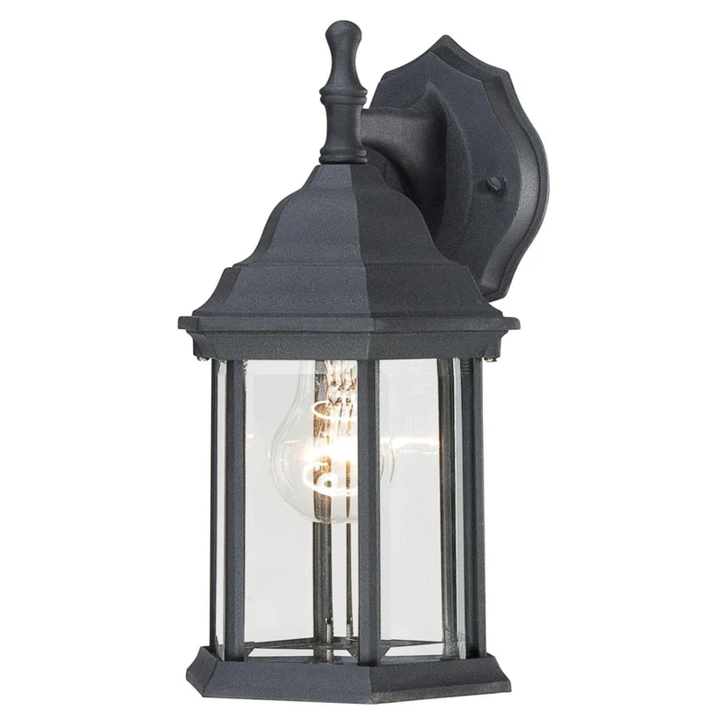 1-light Outdoor Wall Lantern, Textured Black Aluminum With Clear Beveled Glass