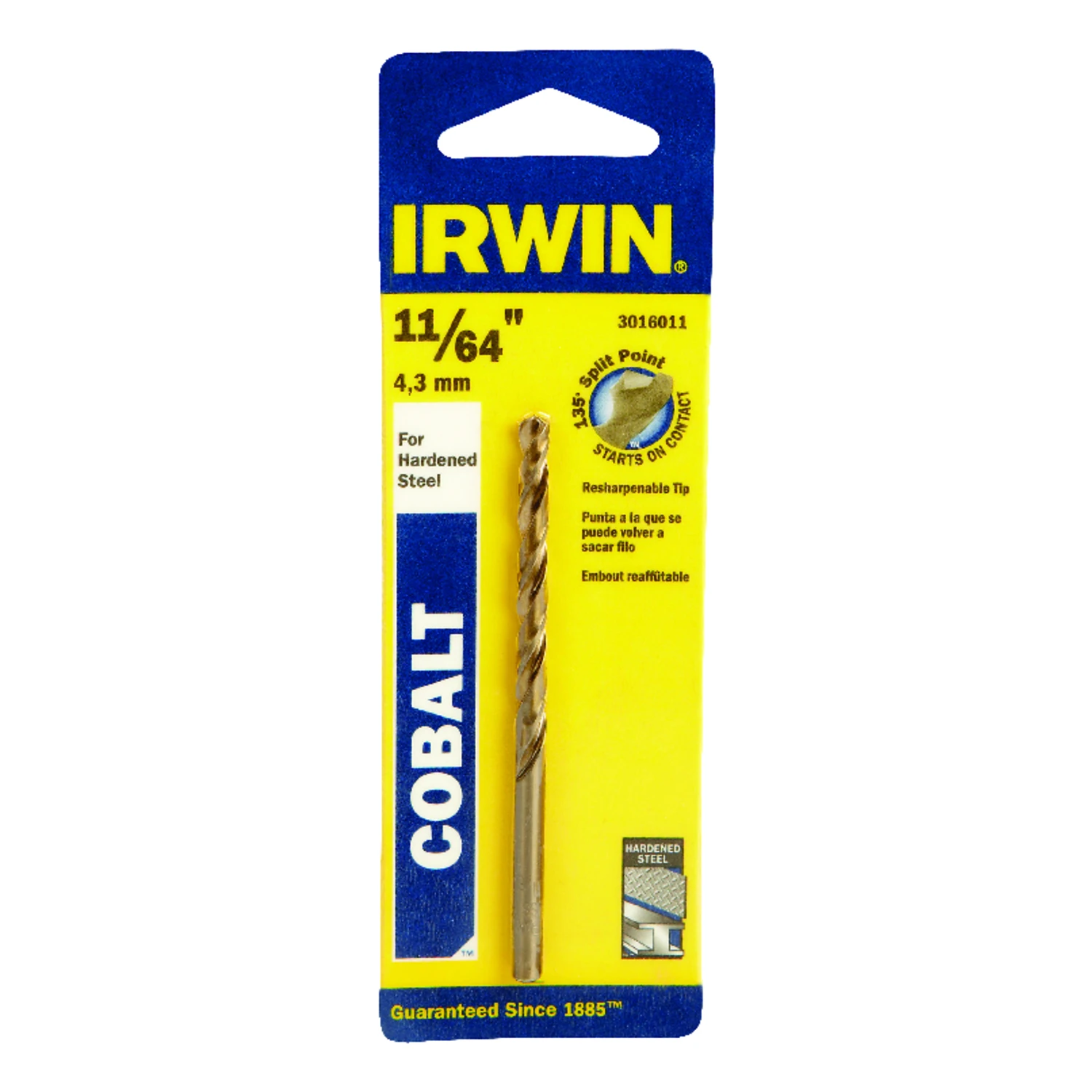 11/64 In. Cobalt Steel Drill Bit, 3-1/4 In. Length, 135 Degree Tip