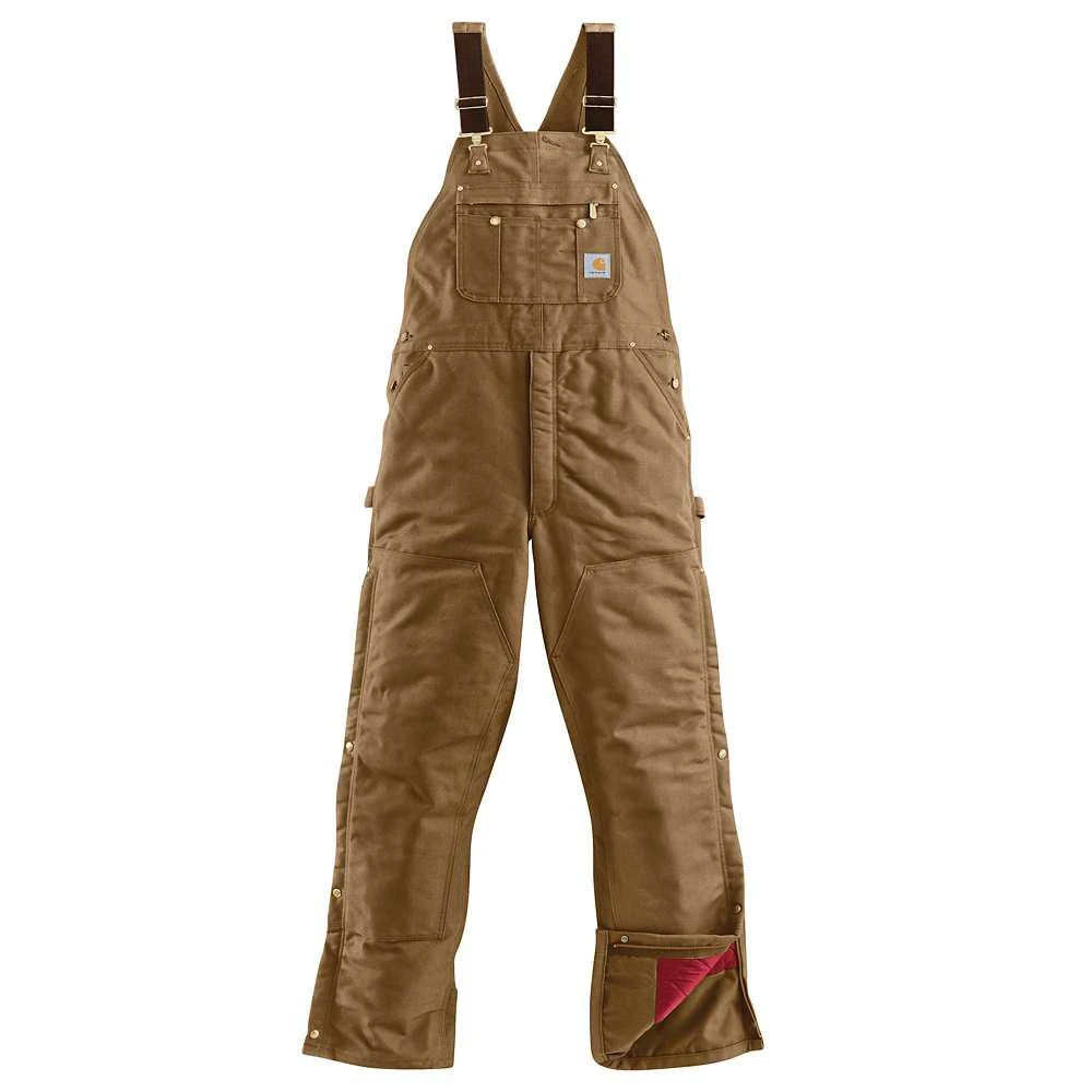 Duck Bib Overall with Zip-To-Thigh and Quilt Lining, Brown, Size 32 by 30 Inches
