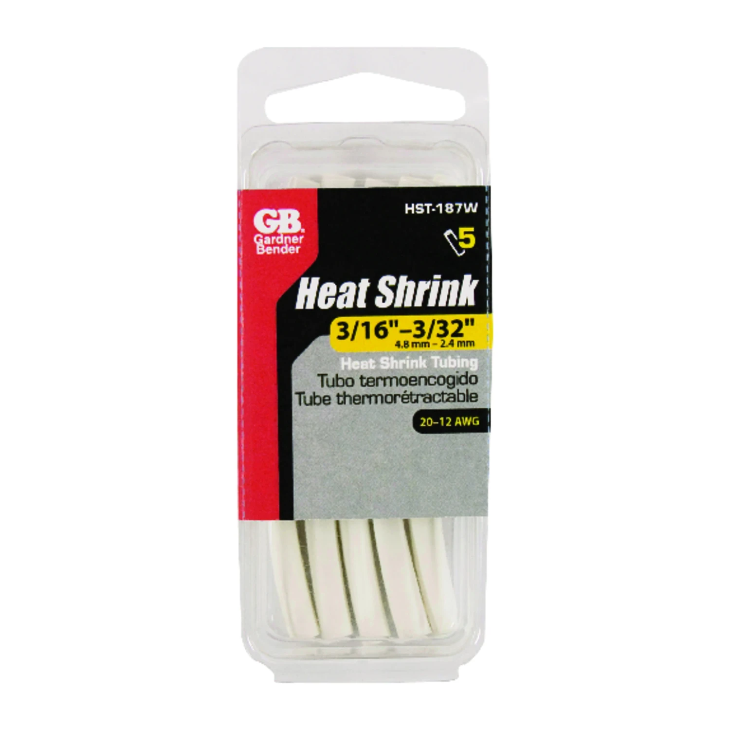 Heat Shrink Tubing, 3/16-3/32 x 4-In., White