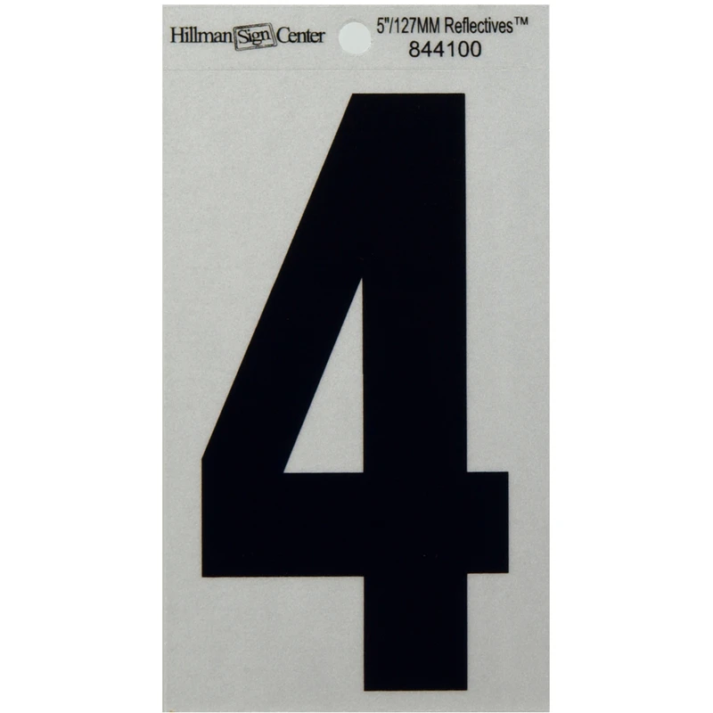 Reflective Vinyl Adhesive House Address Number 4, Black and Silver, 5 Inch