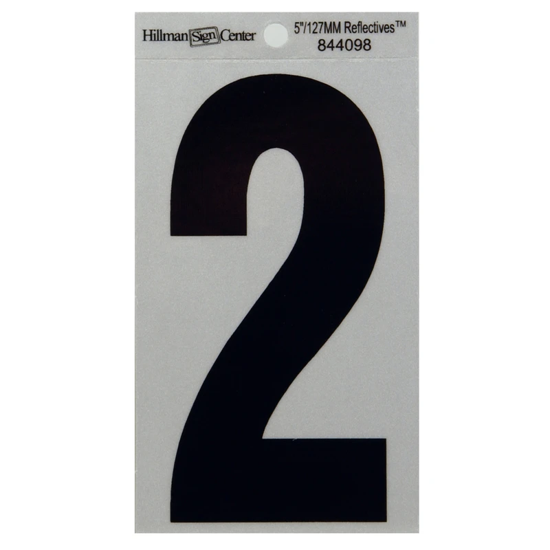 Adhesive House Address Number 2, Reflective Vinyl, Black and Silver, 5 Inch