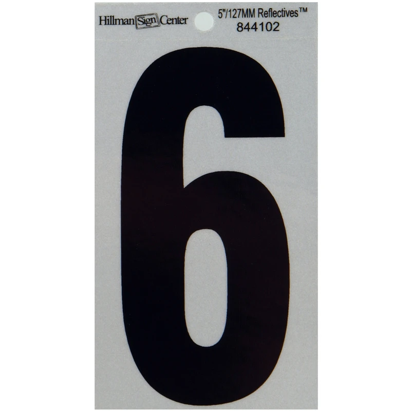Reflective Vinyl Adhesive House Address Number 6, Black and Silver, 5 Inch