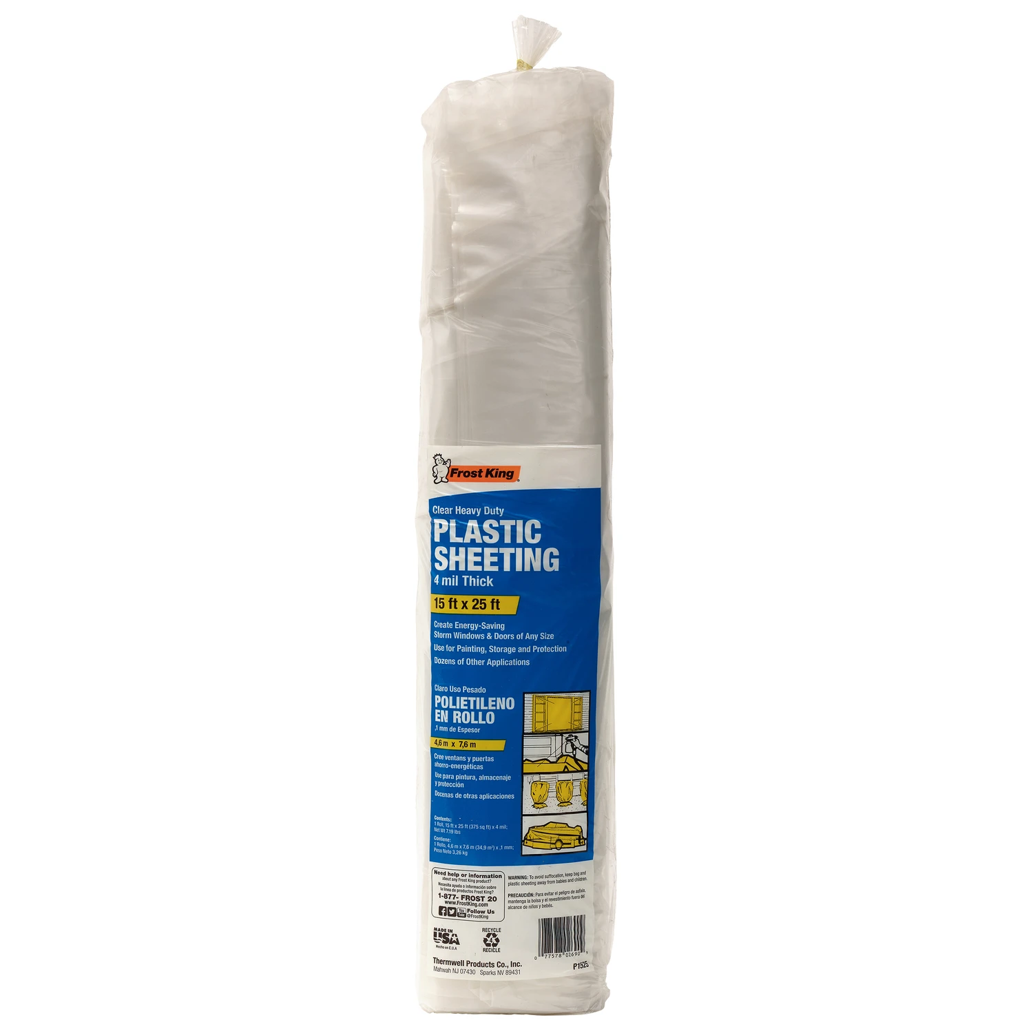Plastic Sheeting 4 Mil Thick, 15 Ft. W X 25 Ft. L Clear Roll