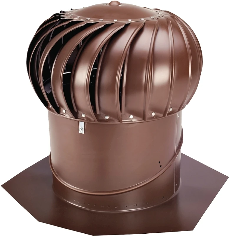 14 In. Brown Aluminum Internally Braced Wind Turbine Roof Vent With Vari-pitch Base