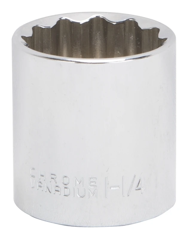 1/2 Inch Drive Standard Socket, 1-1/4 Inch, 12 Point, Chrome Vanadium Steel