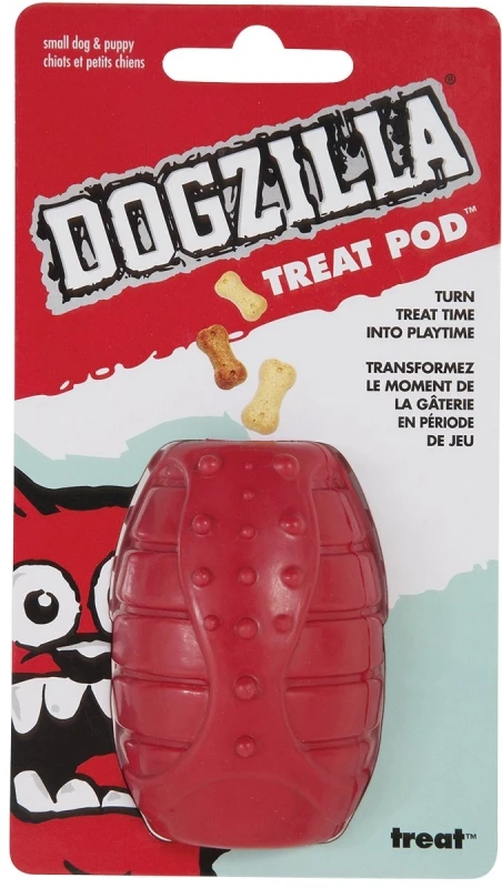 Dogzilla Small Treat Pod Toy, Red, Model 52056, Interactive Chew Toy