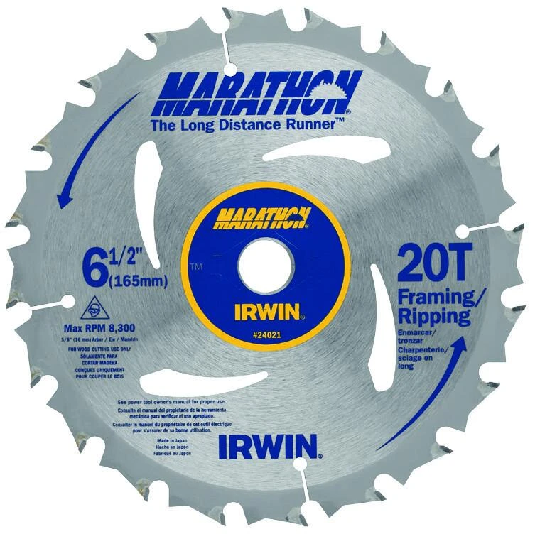 Marathon 6-1/2-inch 20 Tooth Framing And Ripping Circular Saw Blade