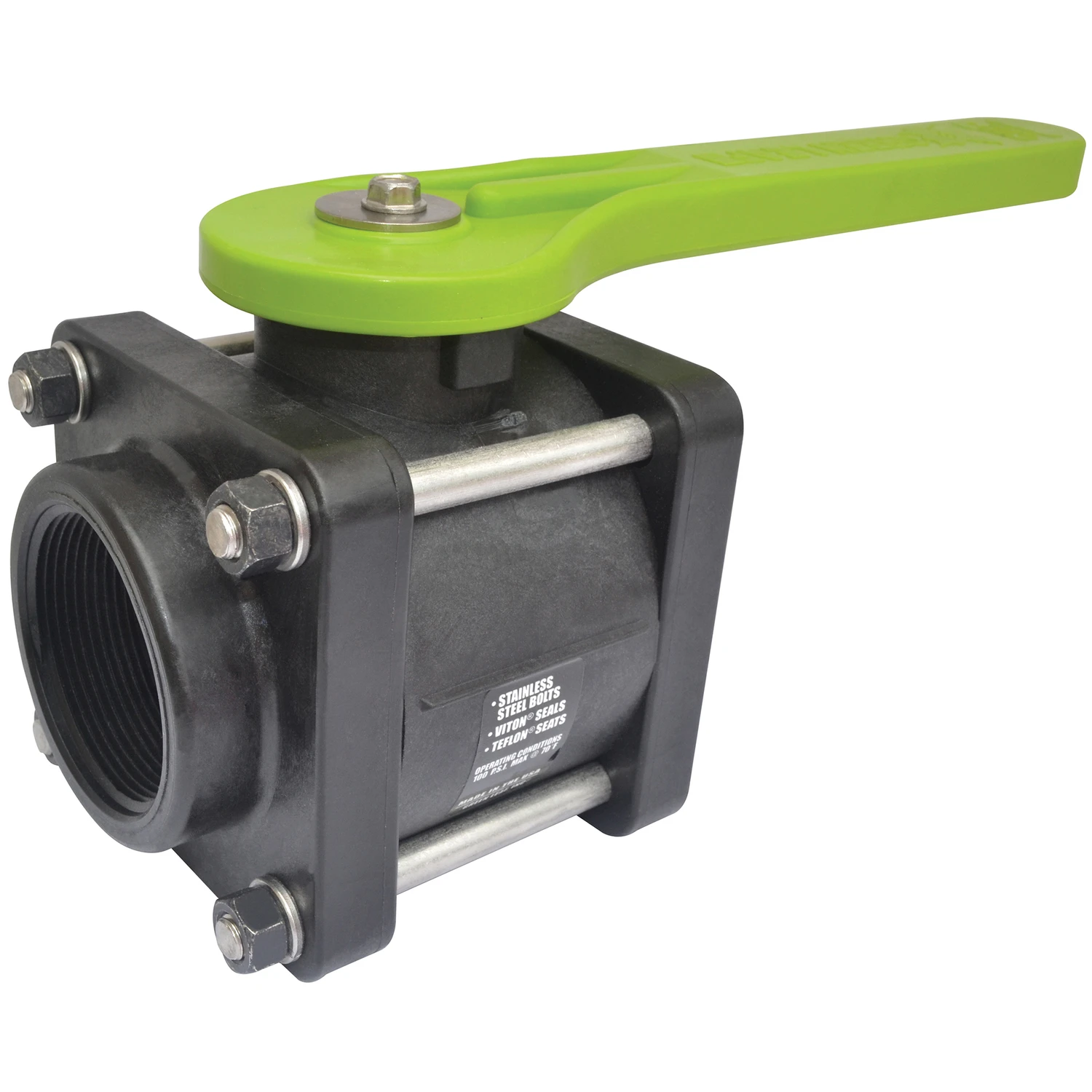 2 In. Polypropylene Full Port Fnpt Ball Valve With 125 Psi Pressure Rating