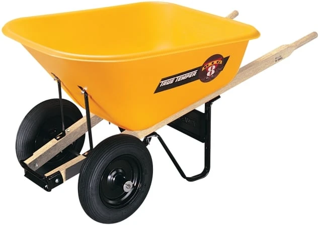 True Temper Bp8 8 Cubic Foot Poly Wheelbarrow With Dual Wheels - Yellow Tray