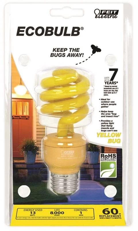Feit 13 Watt Compact Fluorescent Yellow Mini Twist Bulb 60 Watt Replacement BPES