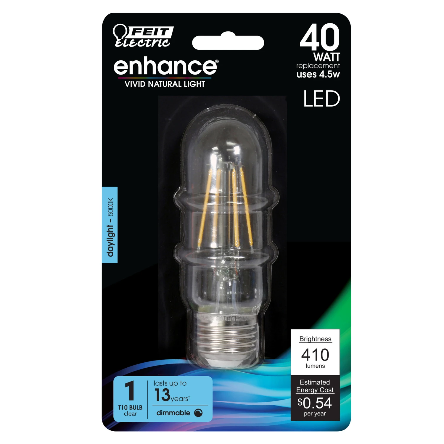 40-Watt Equivalent T10 Dimmable Filament LED 90+ CRI Clear Glass Light Bulb, Daylight