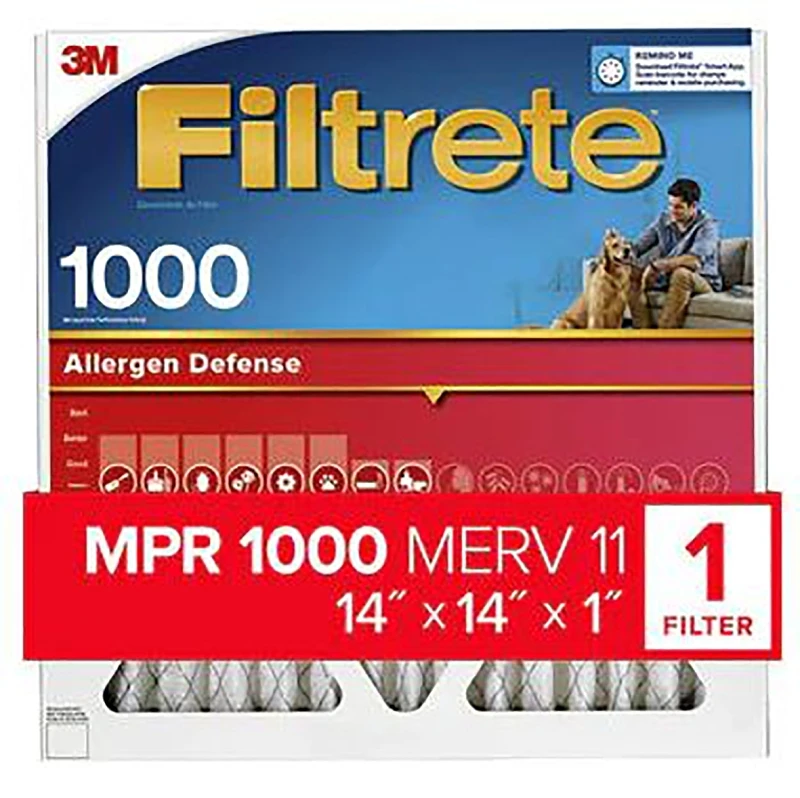 14x14x 1 In. Micro Allergen Defense Pleated Furnace Air Filter, Red, MPR 1000, 3 Months