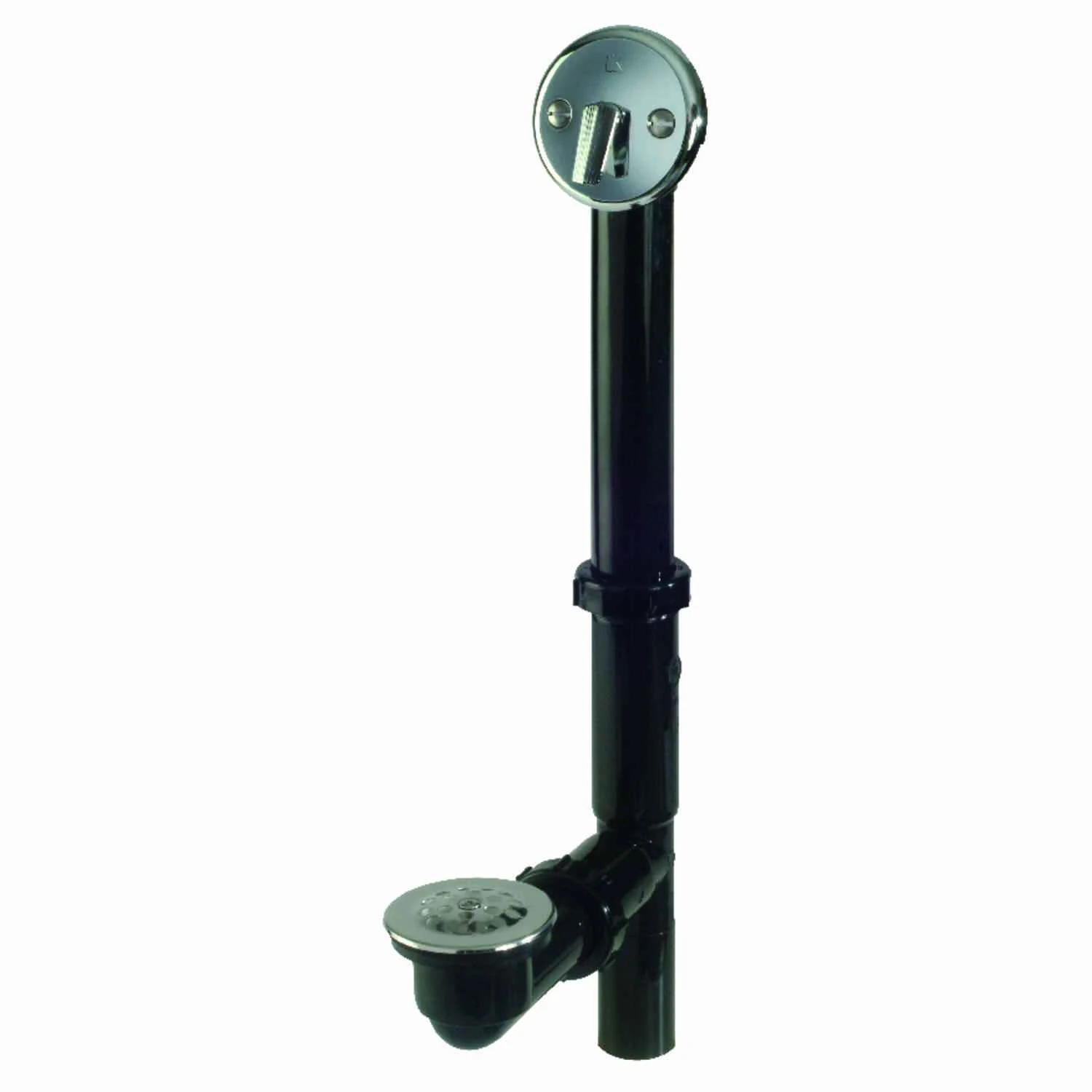 1-1/2 Inch Diameter Black Plastic Trip Lever Bath Drain With Chrome Trim