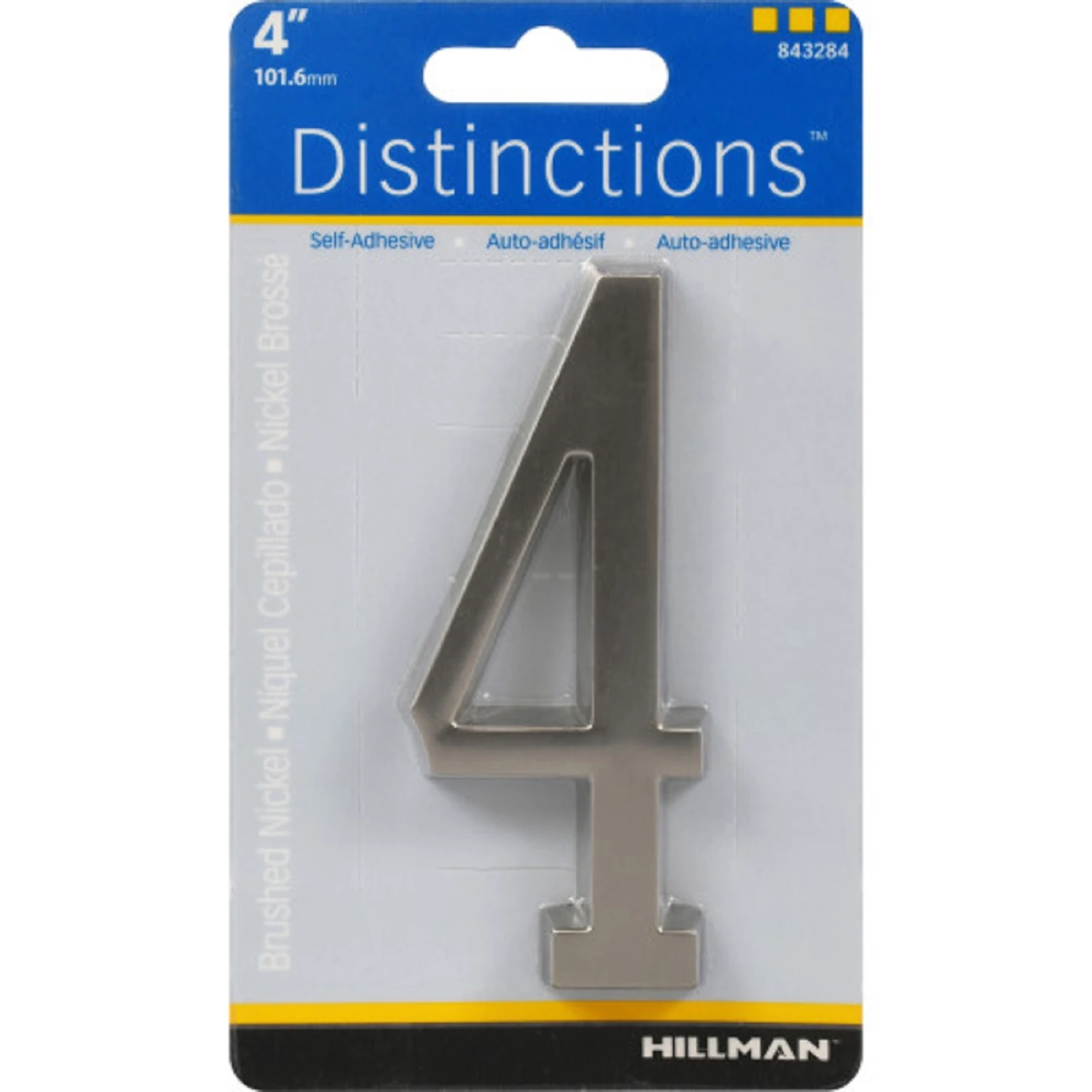 Distinctions 4 In. Silver Zinc Die-cast Self-adhesive Number 4