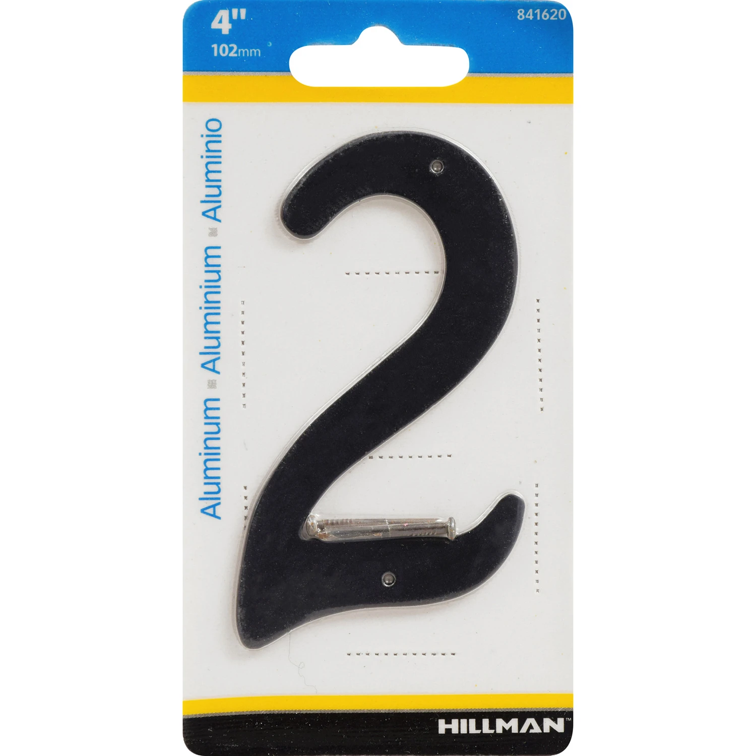 House Address Number 2, Nail-On Installation, Black Finished Aluminum, 4 Inch Height