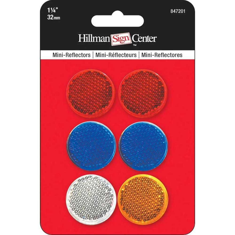 Mini Reflector Driveway Markers, Adhesive, 1-1/4-In., 6-Pk.