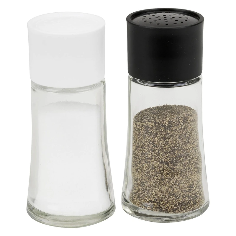 2 Ounce Clear Glass Salt & Pepper Shaker Set With Color-coded Caps