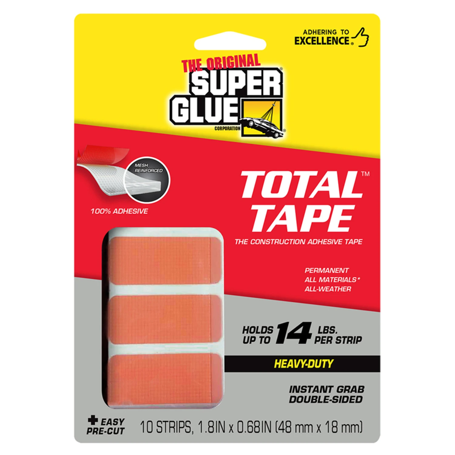 Super Glue Total Tape, The Construction Adhesive Tape, 1.8 x 0.68 Strips, 10-Pk.