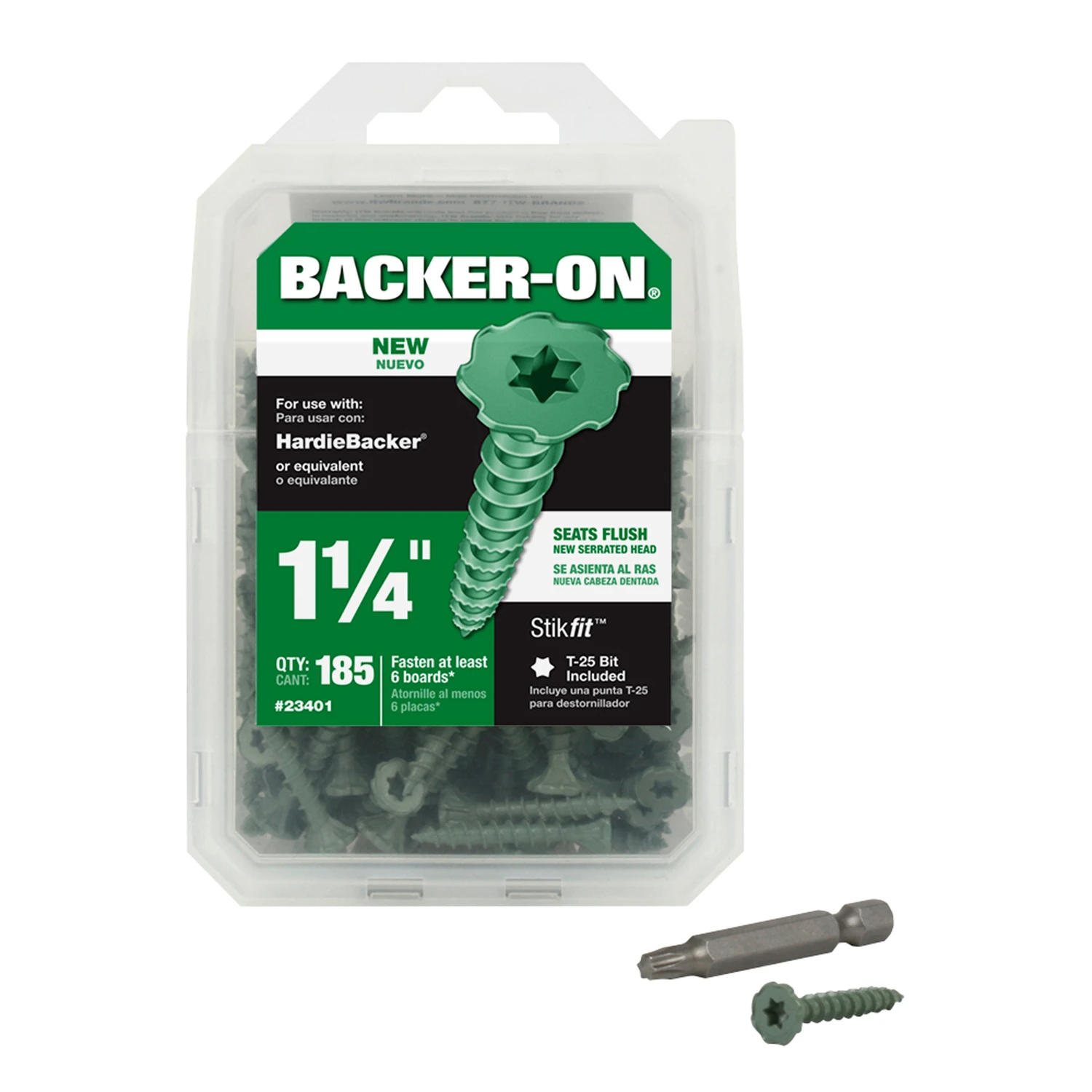Cement Board Screws, Flat Head Star Drive, #9 x 1-1/4 In., 185-Ct.