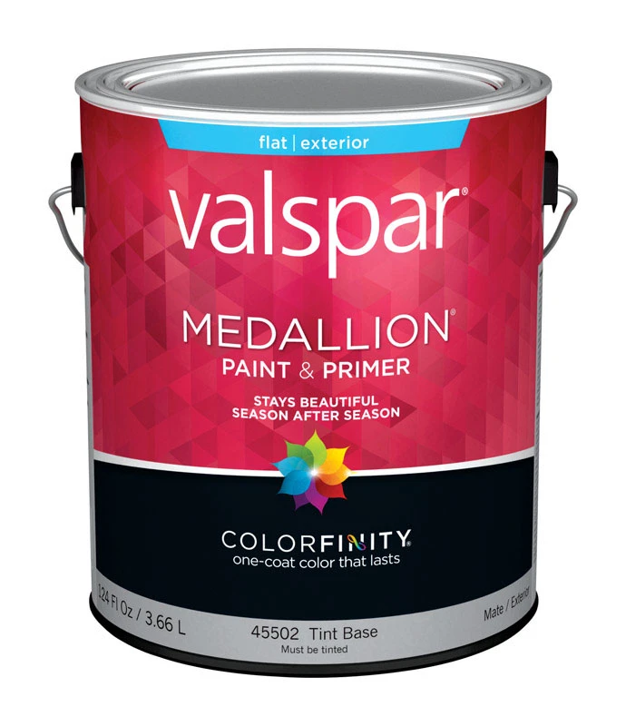 100% Acrylic Flat Exterior Paint & Primer, Tint Base, 1 Gal, Covers 400 Sq Ft