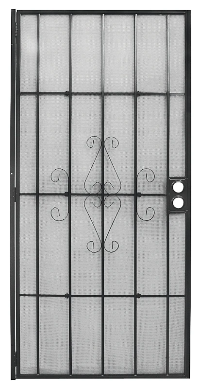 36 In. W X 80 In. H Black Steel Security Door With Scroll Design