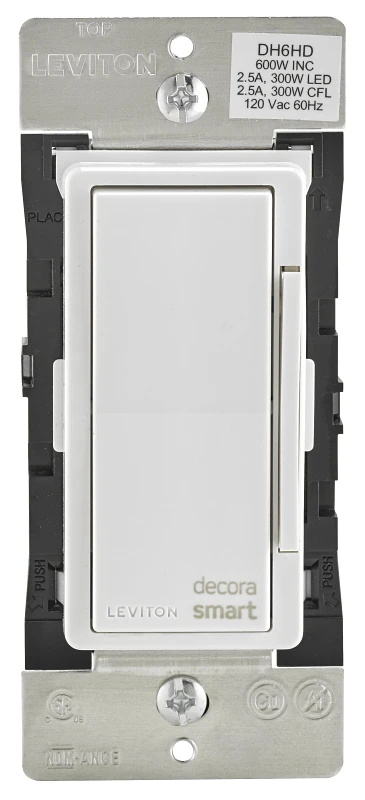 Leviton Decora White 600 W Toggle Smart-Enabled Dimmer Switch 1 pk
