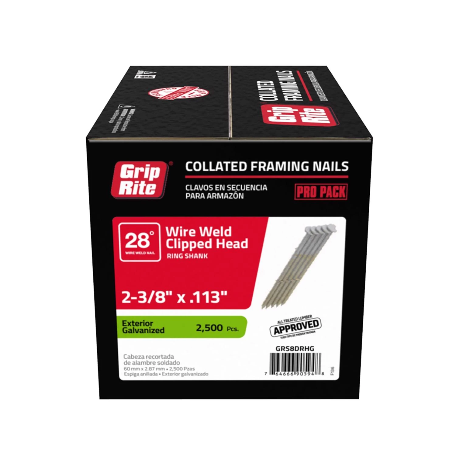 2-3/8 In. X .113 In. Hot-dipped Galvanized Clipped Head Framing Nails 2500 Pk