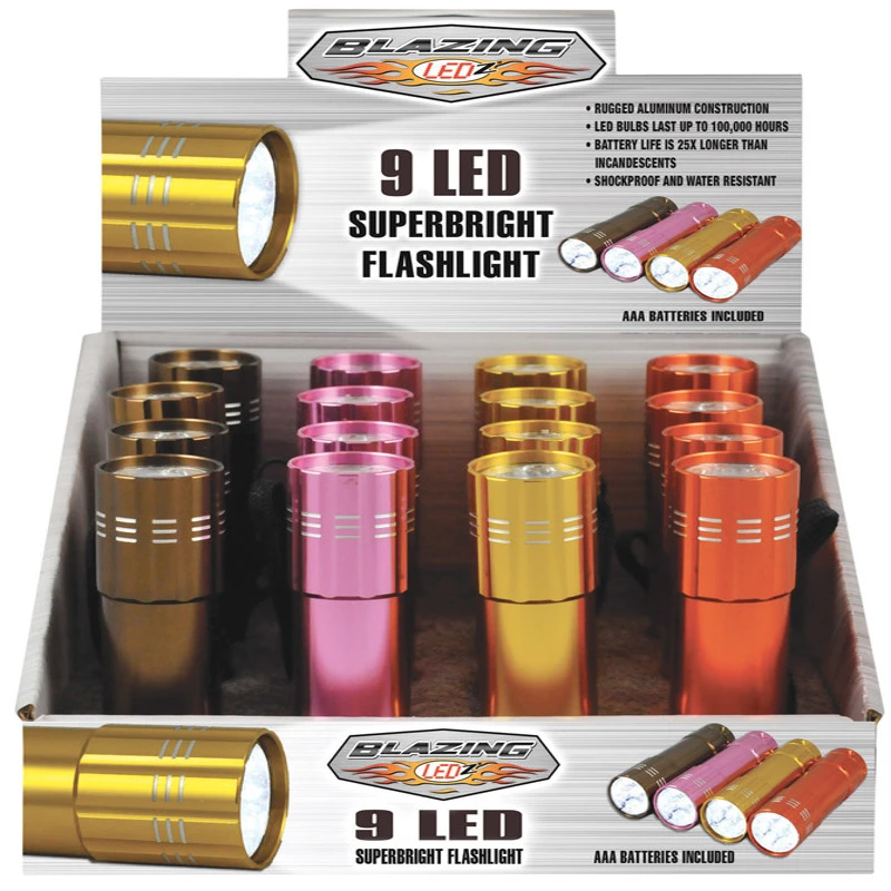 Cool Colors 9 Led Flashlight Aaa - Model 302508, Case Of 16 Units