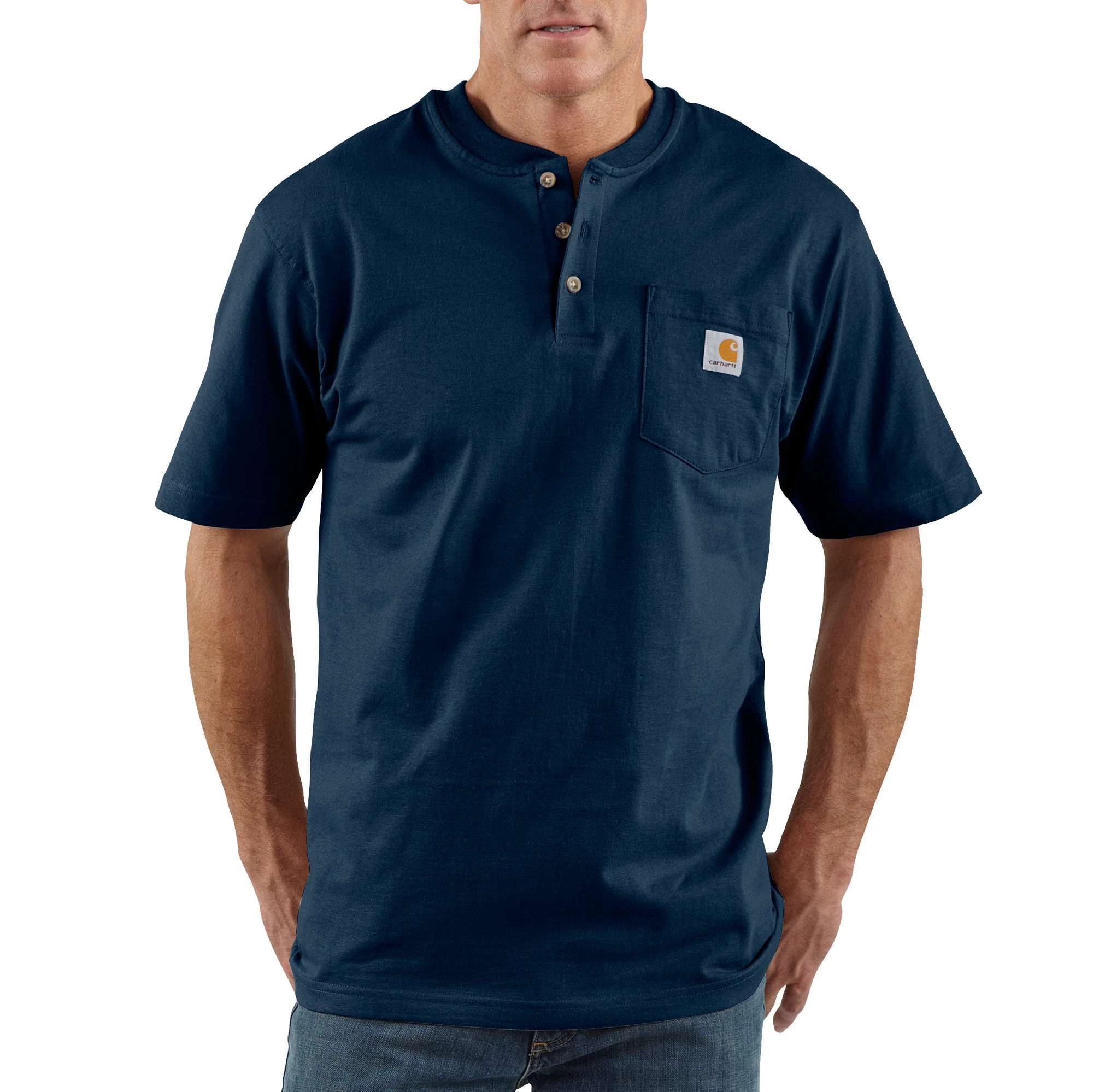 Men's Loose Fit Heavyweight Short-sleeve Pocket Henley T-shirt - Navy - Large
