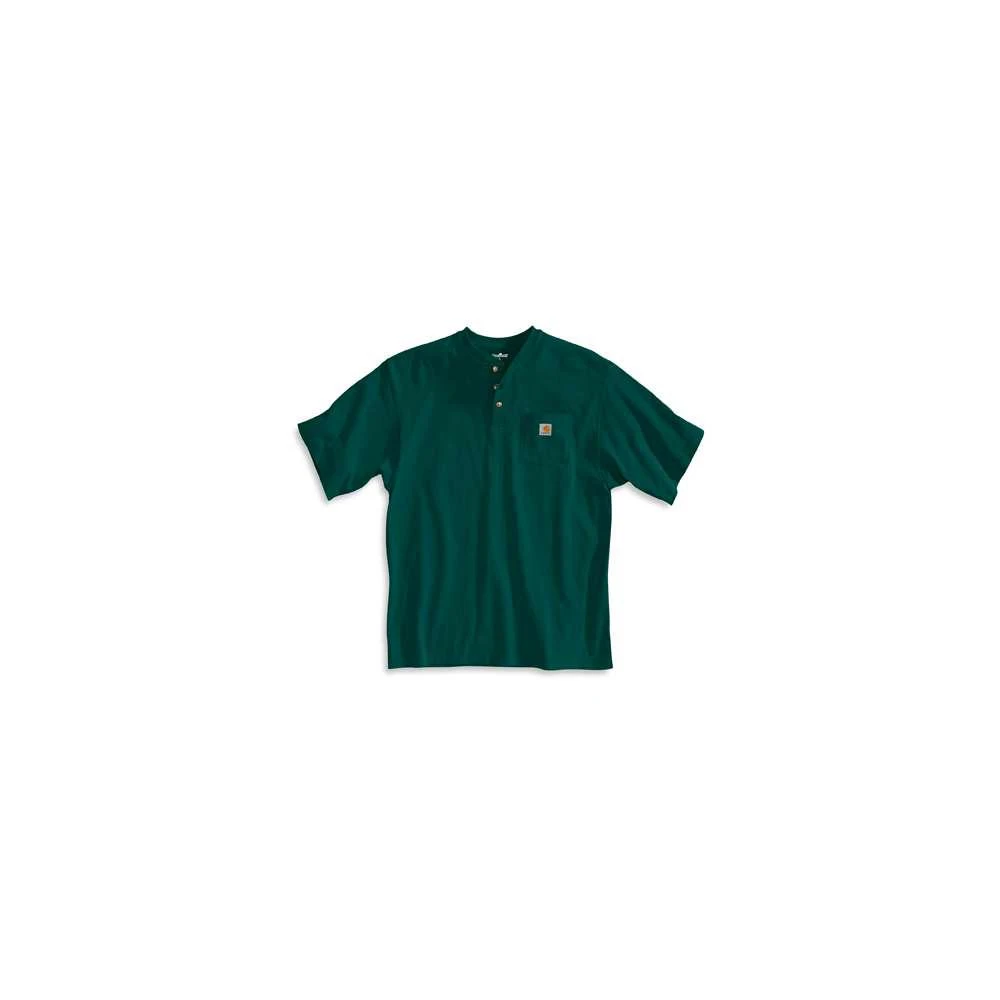 Men's Regular Medium Hunter Green Cotton Short-sleeve Workwear Henley T-shirt