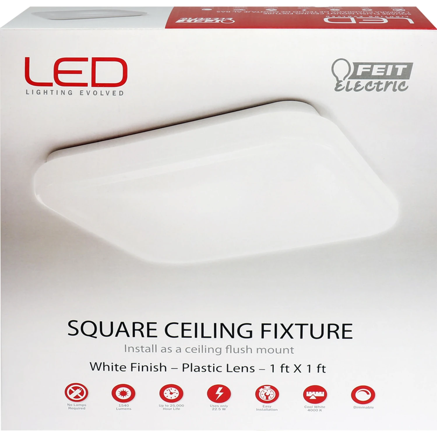 12 In. W X 12 In. L White Led Ceiling Light Fixture Model 71800