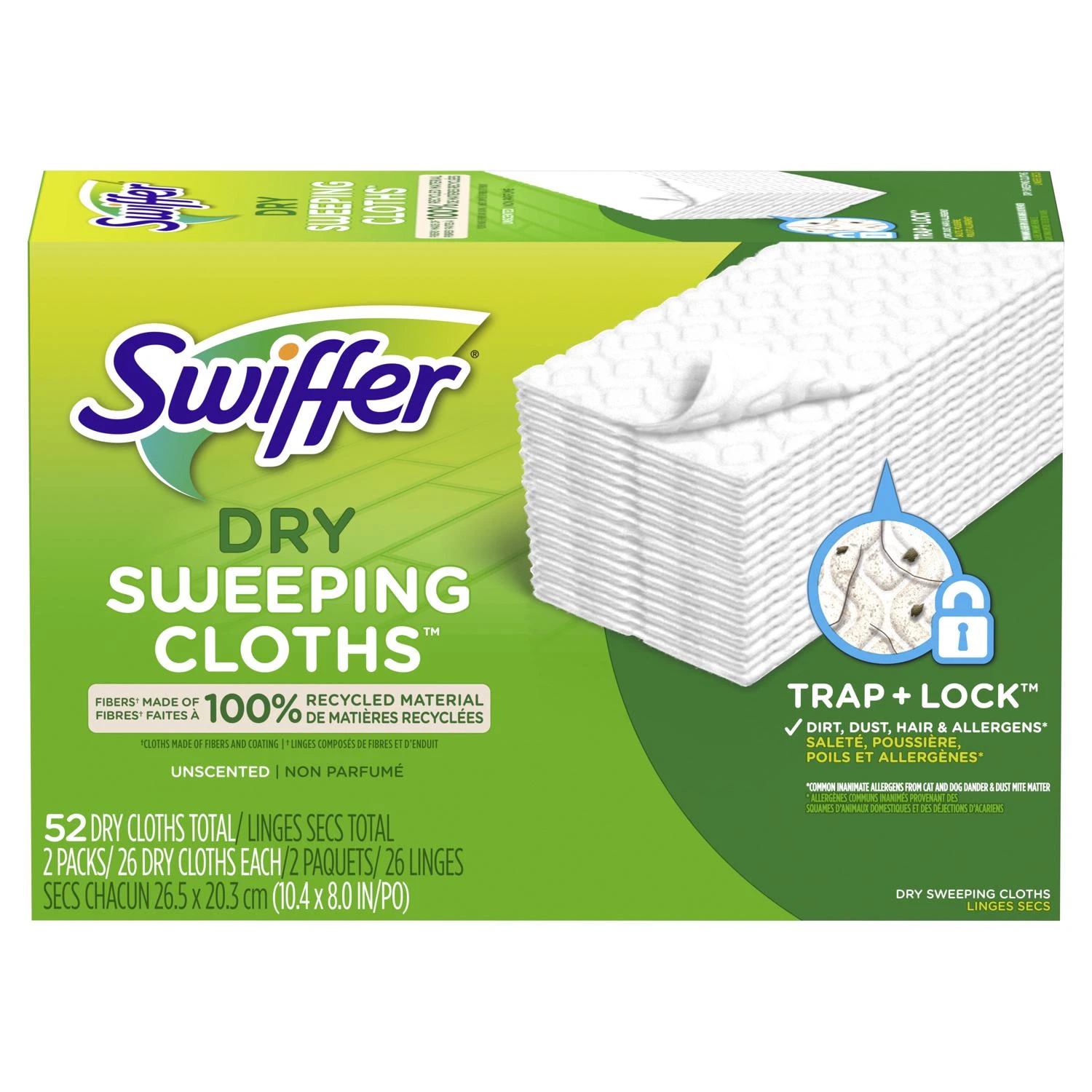 Swiffer Sweeper Multi-Surface Unscented Dry Cloth Refills for Duster Floor Mop (52-Count), White